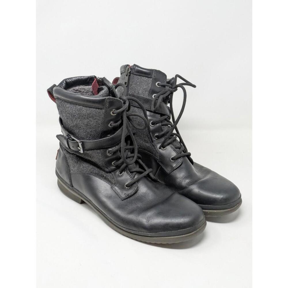Ugg Kesey Boots Leather Wool Waterproof Lined Zip Lace Up Buckle Black Women 11